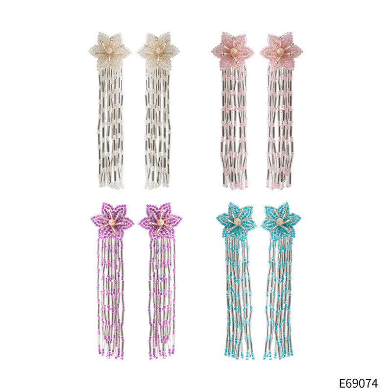 Wholesale Ethnic Style Handwoven Rice Bead Tassel Earrings